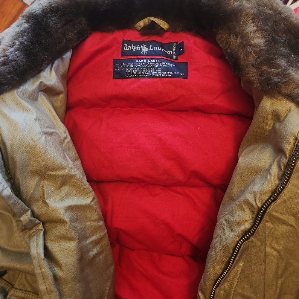 Vintage Ralph Lauren bomber jacket. size L. stone color. like new